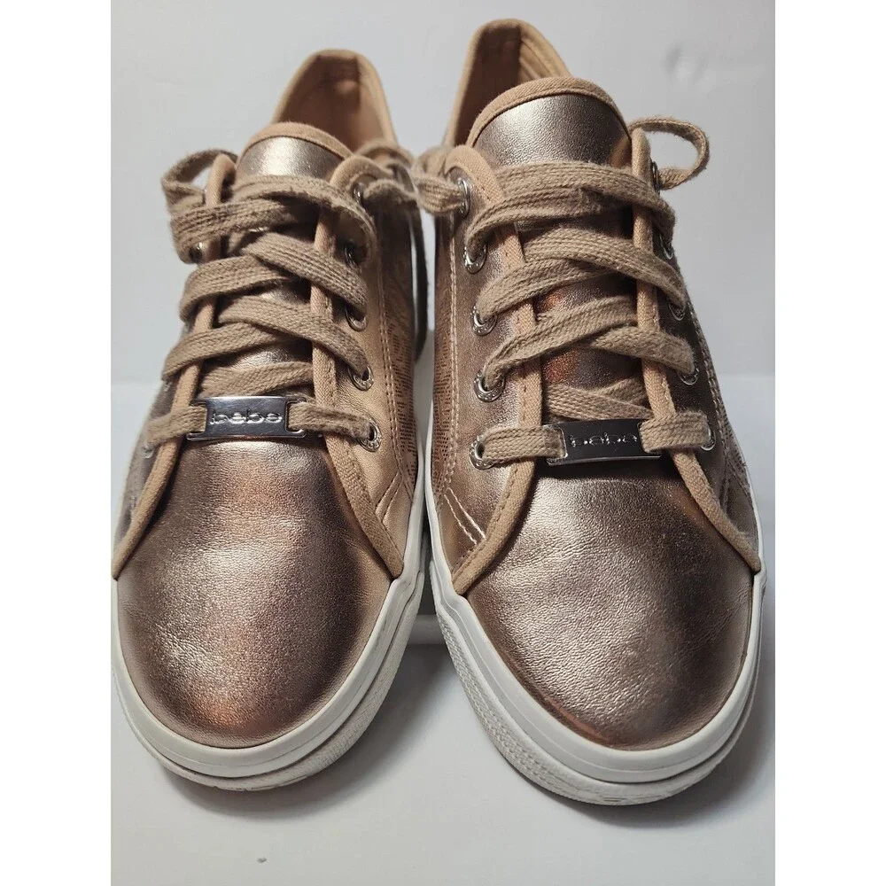 WOMENS bebe  LOGO METALLIC GOLD DANE LACE UP SNEAKERS SZ 10